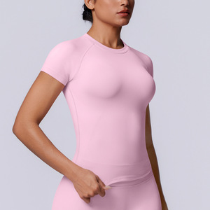New Cross-border European American Seamless Solid Color Tight-fitting High-elastic Breathable Short Sleeve <strong>T</strong>-<strong>shirt</strong> <strong>for</strong> <strong>Adults</strong> - Product Image 3