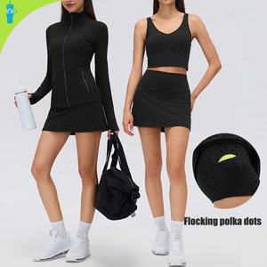 Ensembles de sport pour femmes, 79% nylon 21% élasthanne, jupes de tennis, vestes, vêtements de golf, pantalons de yoga moulants à pois, coupe ajustée, manches longues - Product Image 1