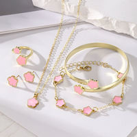 Nueva moda 5 unids/set trébol de cinco hojas coloridos conjuntos de joyería para Mujer Flor pulsera brazalete anillo pendientes collar conjuntos