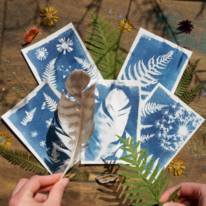 Sun Print Papier <span class=keywords><strong>Cyanotype</strong></span> Paper Kit Solar Zeichnung empfindlichkeit Sun Print A5 Natur druckpapier für Kinder DIY Arts Crafts - Product Image 6