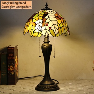 Longhuijing Wholesale 12-Inch Stained Glass Tiffany Style LED <b>Table</b> Lamp with Dome Shade and <b>Antique</b> Base <b>Bedside</b> Lamp - Product Image 5