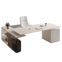 Bureau de direction haut de gamme extensible en métal moderne et luxueux avec plateau en acrylique et design mobile pour usage commercial