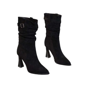 2025 nouvelles bottes de veau à talons épais de Style français femmes automne et hiver nouvelles bottes à talons hauts pointus - Product Image 1