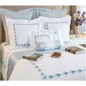 Parures de lit en coton personnalisées brodées Ginkgo bleu style européen et américain 250TC avec taies d'oreiller pour la maison et l'hôtel – Vente en gros - Product Image 1