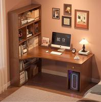 Bureau d'ordinateur moderne en L avec étagère intégrée, panneau en bois, bureau d'écriture pour salon, 6 tiroirs, autoportant, usage commercial