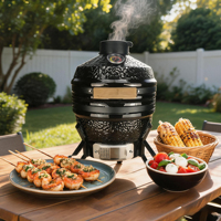 Barbecue de table en céramique au charbon de bois KIMSTONE de 13 pouces de diamètre, forme ronde, pour jardin, prix d'usine, Kamado