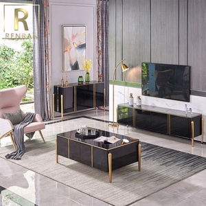 Justaucorps moderne en verre trempé or, support de télévision contemporain pour la maison, en bois avec miroir, finition brillante, nouvelle collection 2020 - Product Image 2