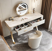 Coiffeuse compacte tout-en-un moderne et tendance 2026, style nordique minimaliste, en MDF, avec miroir éclairé, pour chambre à coucher, maquillage et rangement