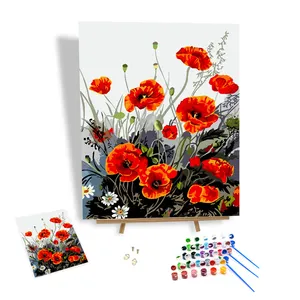 Lukisan minyak Digital lukisan dengan angka Poppy merah cat akrilik dengan angka kanvas anak-anak untuk dekorasi rumah