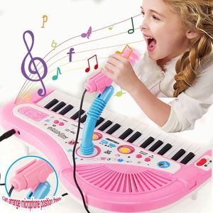 Kids Cartoon Music Toy Piano Keyboard 37 Keys Electronic <b>Battery</b> <b>Operated</b> Plastic Musical Multifunctional Instruments Microphone - Product Image 5