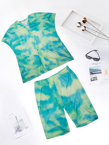 Vente en gros, dropshipping, pyjama pour femmes et filles, manches courtes, taille élastique, imprimé logo des îles Marshall - Product Image 4