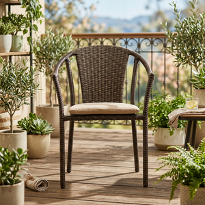 Chaise de jardin en rotin d'extérieur avec coussin, style minimaliste, design durable avec pieds coniques pour utilisation sur sol dur, sans logo - Product Image 5