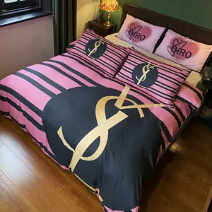 Marca de lujo de algodón lavado estampado SL caballo patrón juego de cama negro Rosa naranja Color funda nórdica juegos Queen King Size 4 en 1