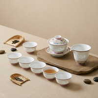 Service à thé émaillé Linglong, style national Jingdezhen, en céramique, pour thé Kung Fu, avec tasses, théière, couvercle et bol – Vente en gros