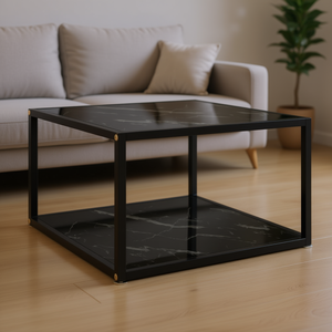 Mesa de centro cuadrada de vidrio templado negro, 23,6 x 23,6 x 13,8 pulgadas, muebles modernos para sala de estar, estructura de metal - Product Image 2