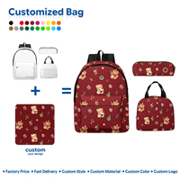 Ensemble scolaire 3 pièces, directement de l'usine, sac à dos scolaire imperméable à fermeture éclair unisexe avec trousse à crayons et sac à lunch à motifs géométriques