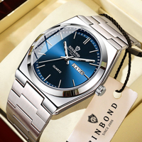 Montres décontractées pour hommes BINBOND, montre en acier inoxydable pour hommes, montre-bracelet à quartz tendance pour affaires avec aiguilles lumineuses