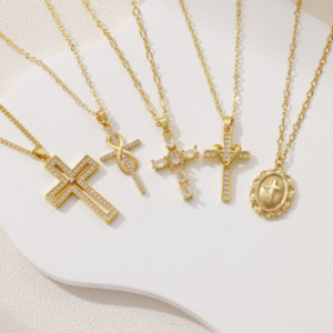 Collar con Colgante <span class=keywords><strong>de</strong></span> Cruz <span class=keywords><strong>de</strong></span> Cobre Chapado en Oro, Joyería <span class=keywords><strong>de</strong></span> Moda al por Mayor OAHLAN, para Mujer, <span class=keywords><strong>Compromiso</strong></span>, Boda, Fiesta - Product Image 2