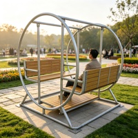 Banc de jardin extérieur, balançoire, banc de loisirs extérieur, équipement de divertissement sans alimentation, personnalisé en acier et bois, double place pour jardin