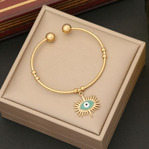 G4274 venta al por mayor ajustable Ojo Azul brazalete chapado en oro azul ojo brazaletes joyería con ojo de la suerte moda encanto regalos - Product Image 3