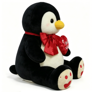 Customized Valentine's Day Penguin Plush Toy, Black & White <b>Sitting</b> Stuffed Animal with Red Bow Tie & "Hug <b>Me</b>" Heart Pillow - Product Image 2