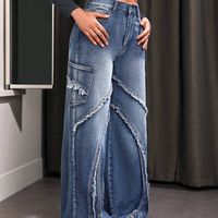 Pantalon taille haute avec poche pour femme Pantalon droit baggy hip-hop Jeans de luxe fous pour femme