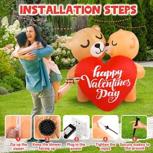 Ours gonflables de 1,20 m pour la Saint-Valentin, couple s'embrassant, avec cœur lumineux LED Joyeux Saint-Valentin, décoration extérieure pour jardin - Product Image 3
