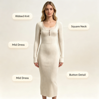 Robe pull longue en maille côtelée blanche de haute qualité pour femme, personnalisable OEM & ODM, vente en gros Dani Maxi