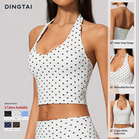 Soutien-gorge de sport Dingtai à pois, col halter, respirant, pour yoga et pilates, dos en V profond, léger soutien, rembourré, personnalisable OEM