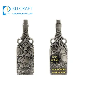 Custom Bottle Shaped Metal 3D Logo Antique Plating Commemorative Souvenir Pirate Challenge Coin