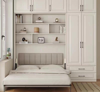 Lit mural moderne avec armoire et bibliothèque, modulaire, pliable, en acier inoxydable et panneaux de contreplaqué, ensemble de meubles gain de place