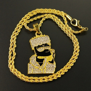Gran oferta de moda Hip Hop Punk Simpson completo diamante circón aleación oro plata plateado gargantilla encanto Collar para hombres y mujeres - Product Image 5
