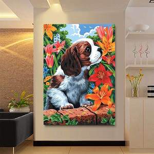 16X20 Pouces Enfants Adultes Débutant DIY <span class=keywords><strong>Acrylique</strong></span> Fleurs Chiens <span class=keywords><strong>Peinture</strong></span> À L'huile sur Toile <span class=keywords><strong>Chien</strong></span> <span class=keywords><strong>Peinture</strong></span> par Numéro Kits <span class=keywords><strong>Peinture</strong></span> À L'huile - Product Image 6