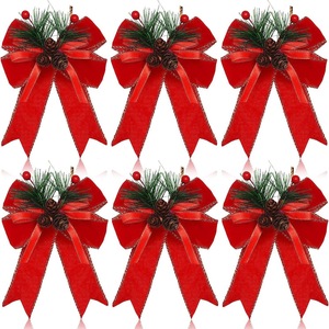 6 pezzi decorazioni natalizie Natale Plaid fiocchi ghirlanda nero nastro bianco pigne aghi per arredamento artigianato all'aperto - Product Image 6