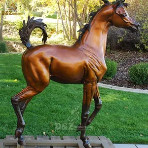 Custom Made Outdoor Tuin Metalen Paard Sculptuur Levensgrote Arabische Messing Bronzen Paard Standbeeld