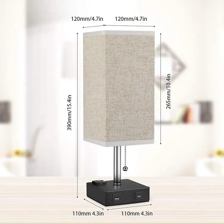 Hot Sale Fabric Desk Table Lamp USB Ports Light Modern for Hotel Office