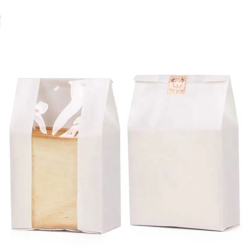 Hot koop transparant venster brood pack maat logo 45g kraft toast wit papier bakkerij zak