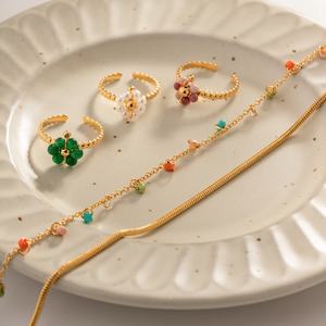 Collar de Doble Capa de Acero Inoxidable Chapado en Oro de 18K, Cadena de Serpiente con Cuentas de Colores, Joyería para Mujer, Fabricante - Product Image 3