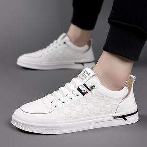 RETORI Men's White Casual Sneakers Round <b>Toe</b> Breathable Synthetic Upper Rubber Outsole Geometric Pattern Buckle Walking Shoes - Product Image 2