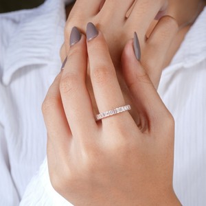 Élégante bague en or rose sertie de diamants baguette pour femme, alliance de mariage pleine et éternelle, bijou de mariée de luxe empilable, bague de doigt - Product Image 2