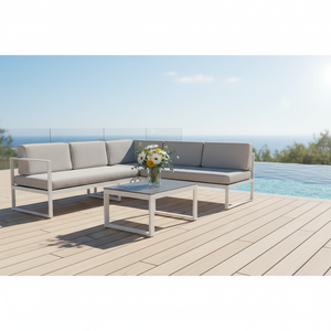 Leisure Modern Aluminum Frame L-Shaped <b>Corner</b> Set With Cushions for Outdoor Use in Garden Patio Courtyard Park & Hotel - Product Image 1