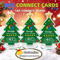 Support NFC personnalisé en acrylique en forme de sapin de Noël pour avis Google, NTAG213/215/216, signalisation de table à taper pour noter, pour restaurant et hôtel
