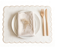 Serviettes de table réutilisables 100 % lin écologiques, bordure festonnée, motif brodé, faites à la main, style japonais, pour la maison et les mariages