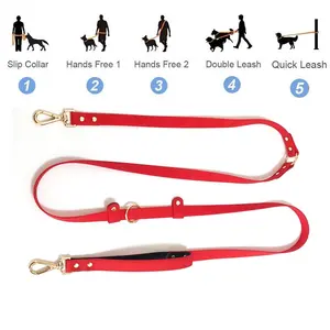 5 IN 1 Multi function Custom Silicone Waterproof Double ended Long Running Training Rubberized Colored Hands Free PVC Dog Leash