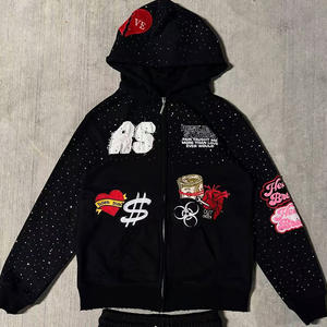 Sweat à capuche d'hiver vintage pour homme, personnalisé, imprimé numérique 3D, en coton 100% respirant, avec strass, en molleton bouclette, effet vieilli - Product Image 2