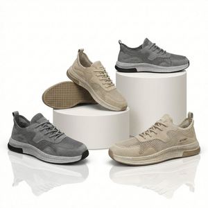 Baskets sportives en maille respirante à lacets, bout rond, semelle extérieure en caoutchouc, semelle intermédiaire en EVA, toutes saisons, couleur unie, chaussures pour hommes - Product Image 3