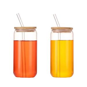 Mug en <span class=keywords><strong>verre</strong></span> borosilicate réutilisable en forme de canette de cola, résistant au lave-vaisselle, <span class=keywords><strong>avec</strong></span> couvercle en bambou et embout de <span class=keywords><strong>paille</strong></span> pour boissons froides - Vente en gros - Product Image 3