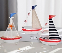 Modèle de bateau à voile en bois de 15 cm, décoration de bureau, thème marin méditerranéen, sculpture artisanale, décoration de gâteau