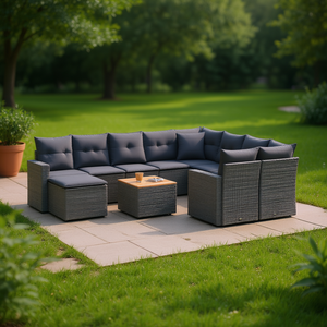 Ensemble de canapés de jardin en polyrotin gris avec structure en acier thermolaqué, mobilier d'extérieur au design contemporain - Product Image 2