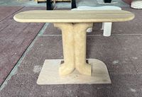 Table console en travertin beige, style moderne minimaliste, table d'entrée, table de couloir en pierre naturelle, mobilier de villa de luxe, Émirats arabes unis